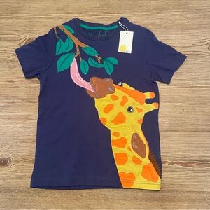 NWT Mini Boden Navy Tee with Bright Giraffe Appliqué